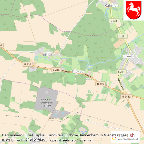 Dannenberg (Elbe) Tripkau  Lageplan
